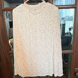 LOFT Outlet Womens XL White‎ Polka Dot Smocked Mock Neck Long Sleeve Blouse NEW